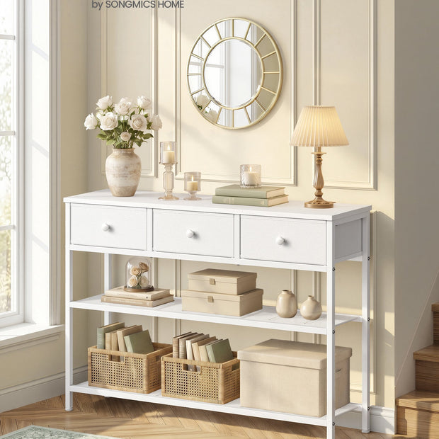 Consoletafel - 99 cm Breed - 3 Stoffen Lades - Smal - Wolkenwit