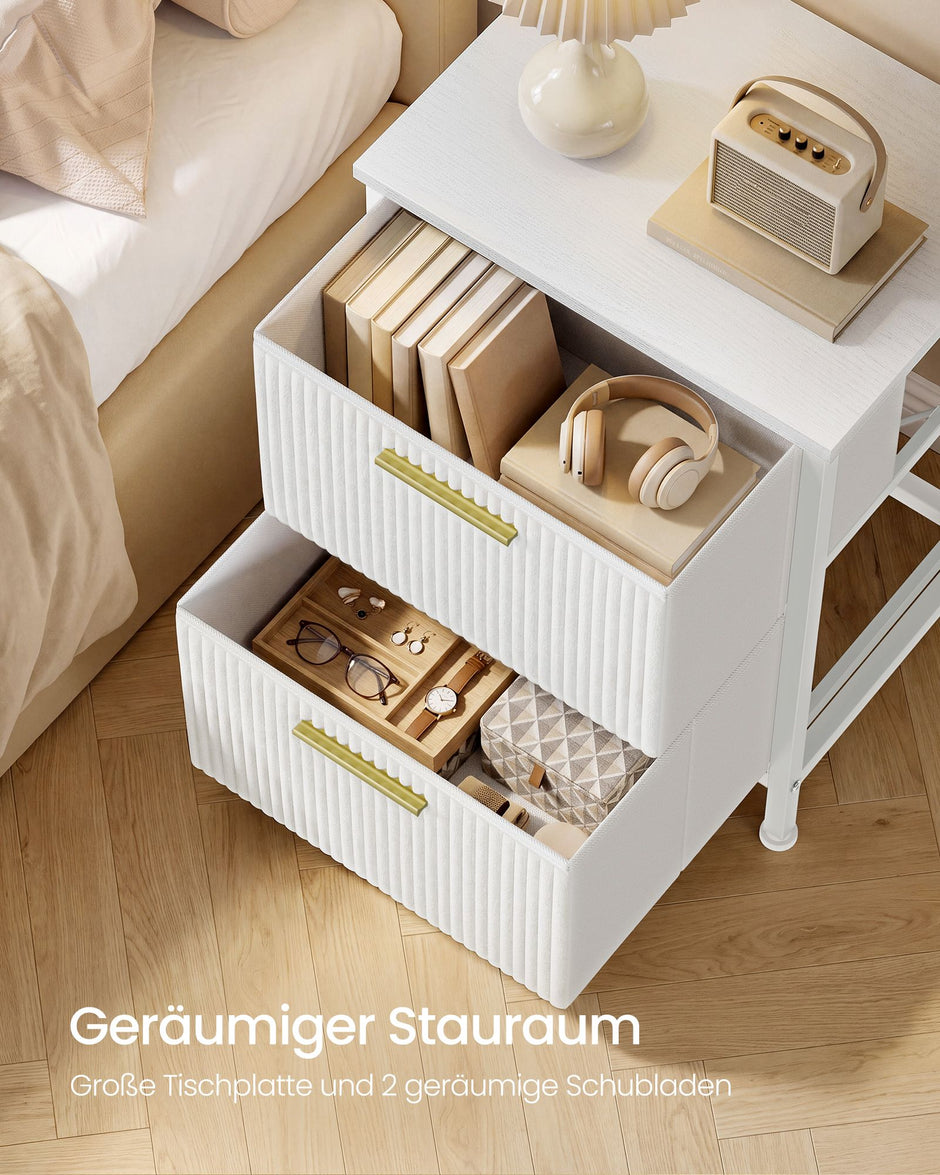 Nachtkastje – 2 Lades – Stalen Frame – Sneeuwwit