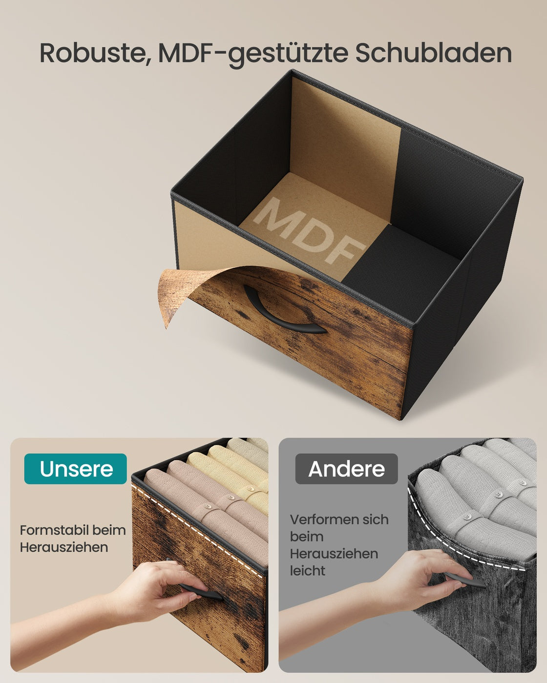 Byrå med 8 tyglådor - Vintage brun - Bläcksvart - Extra förvaringsutrymme