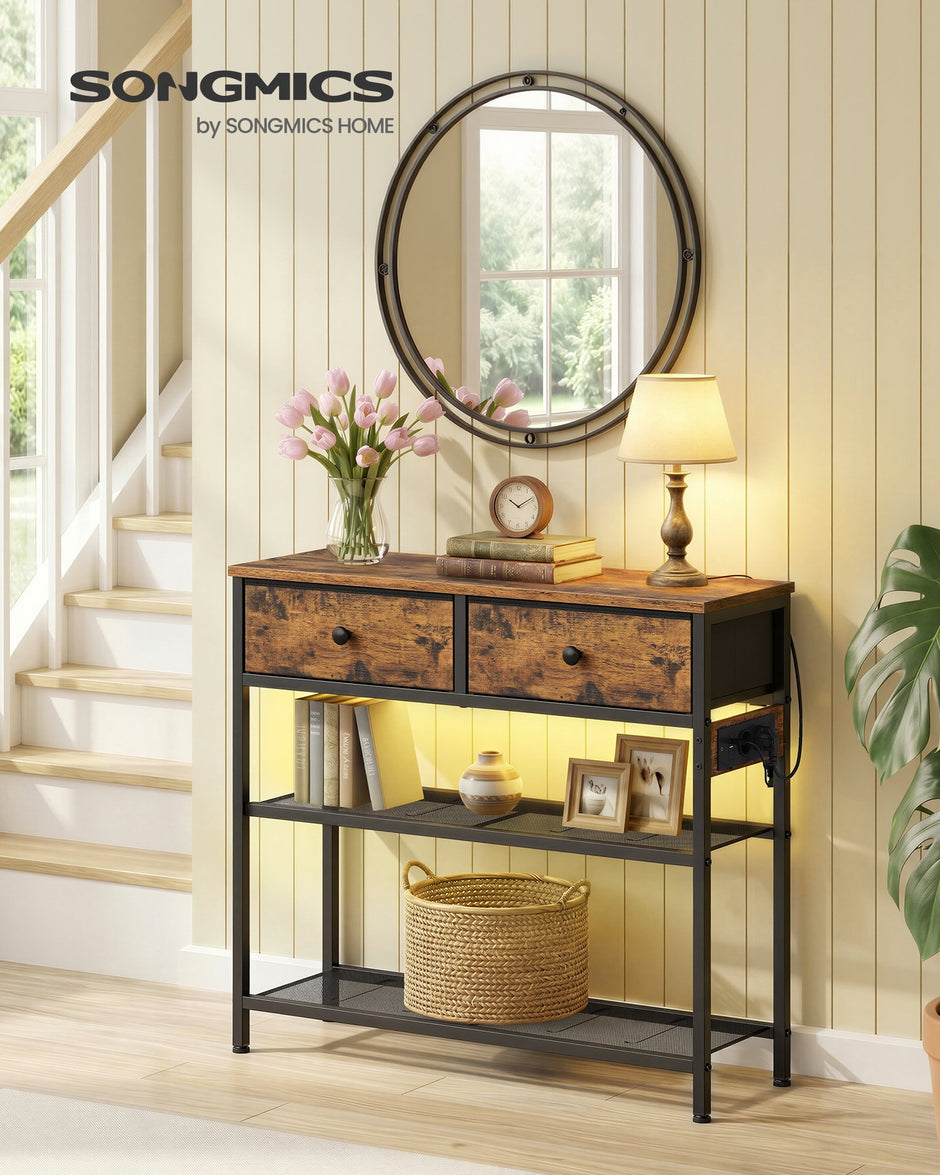 Consoletafel - 3 Laden - 2 Draadplanken - Vintage Bruin