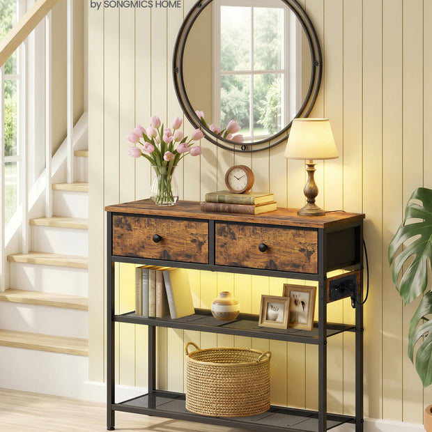 Consoletafel - 3 Laden - 2 Draadplanken - Vintage Bruin