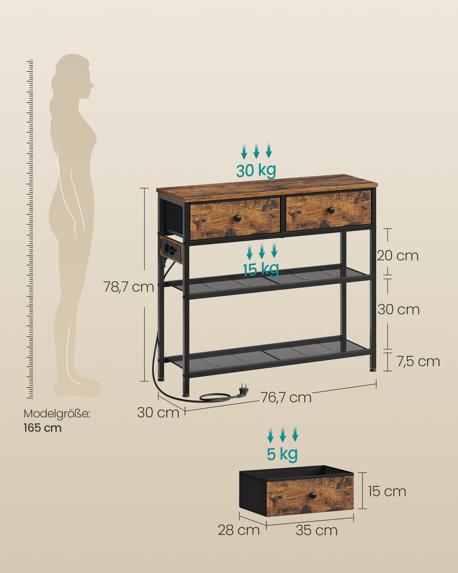 Consoletafel - 3 Laden - 2 Draadplanken - Vintage Bruin