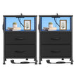 Nachtkastje - Ledverlichting - Met Oplaadstation - 2 Lades - Zwart