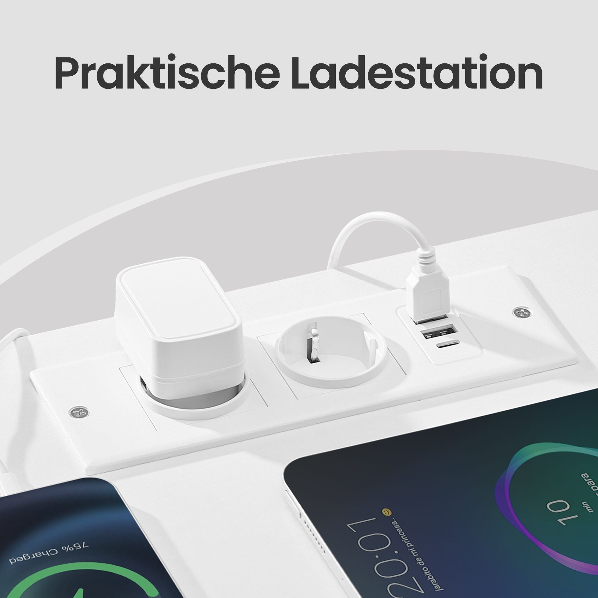Nachtkastje - Set van 2 - Ledverlichting - Met Oplaadstation - Wit
