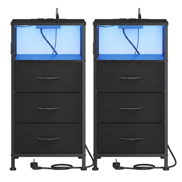 Nachtkastje - Ledverlichting - Met Oplaadstation - 3 Lades - Zwart