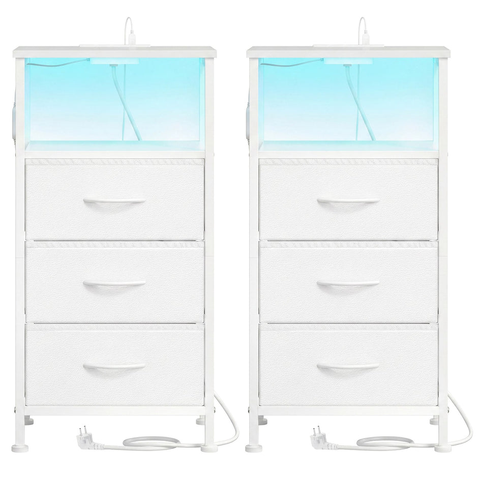 Nachtkastje - Set van 2 - Ledverlichting - 3 Lades - Wit