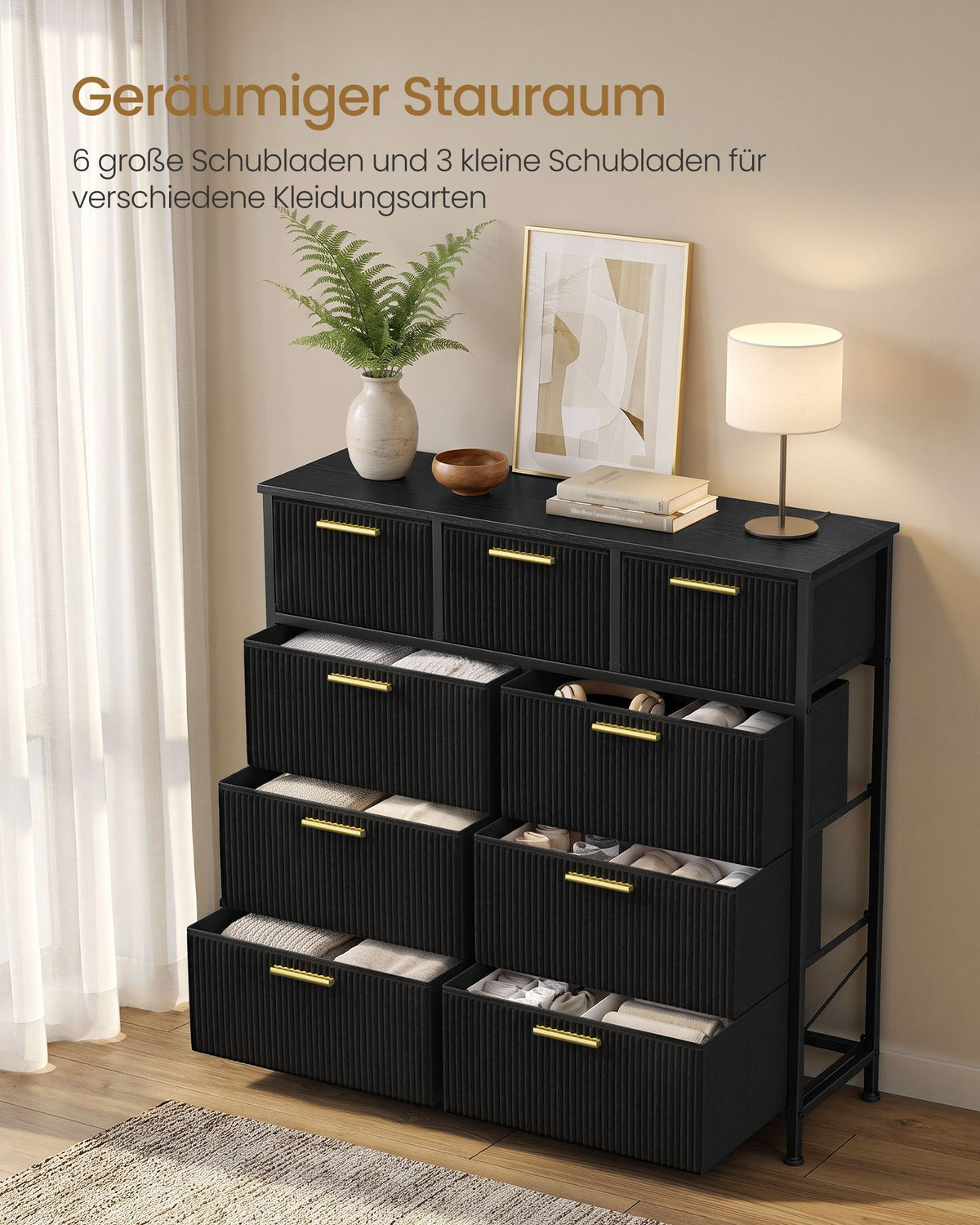 Ladekast – 9 Stoffen Lades – Stalen Frame – 98,7 cm Breed – Inktzwart
