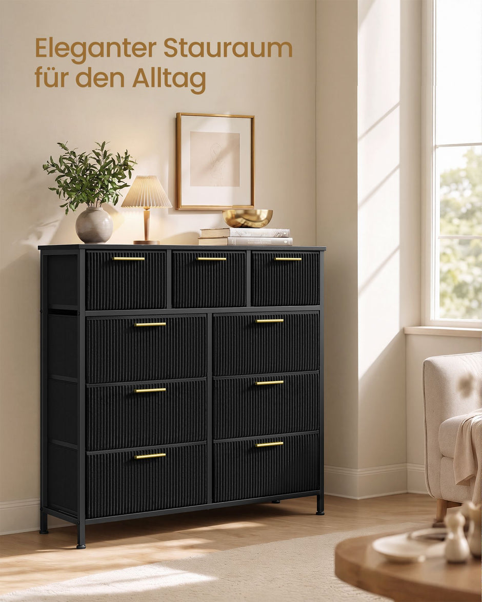 Ladekast – 9 Stoffen Lades – Stalen Frame – 98,7 cm Breed – Inktzwart