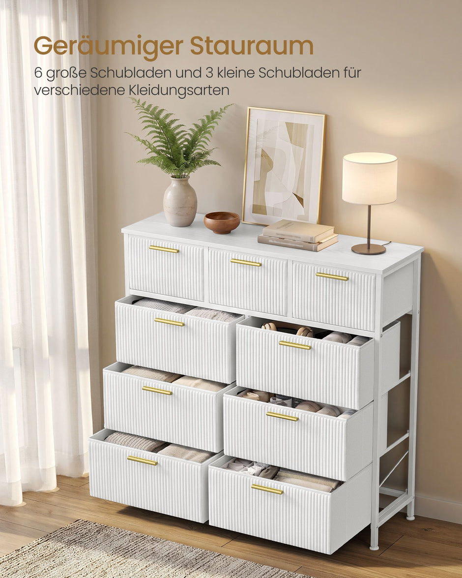 Ladekast – 9 Stoffen Lades – Metalen Frame en Houten Blad – Inktzwart en Ebbenhoutzwart