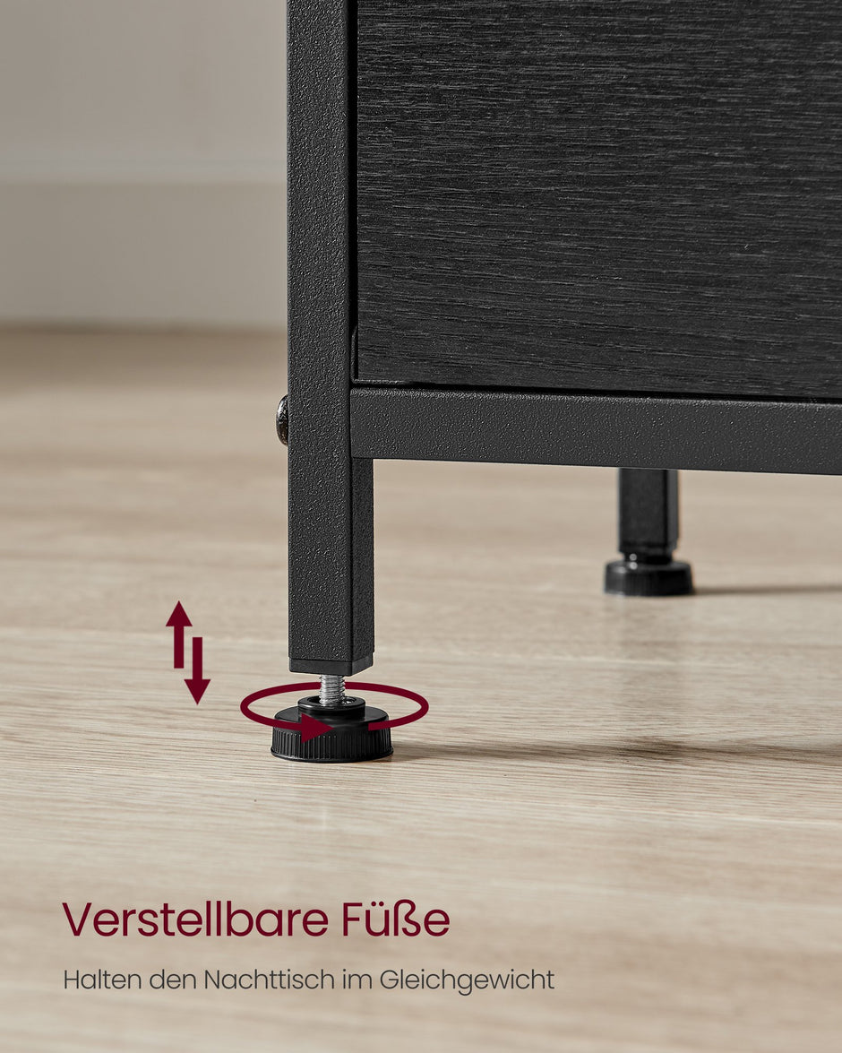 Nachtkastje - Set van 2 - 2 Stoffen Lades - 61 cm - Essenhoutzwart
