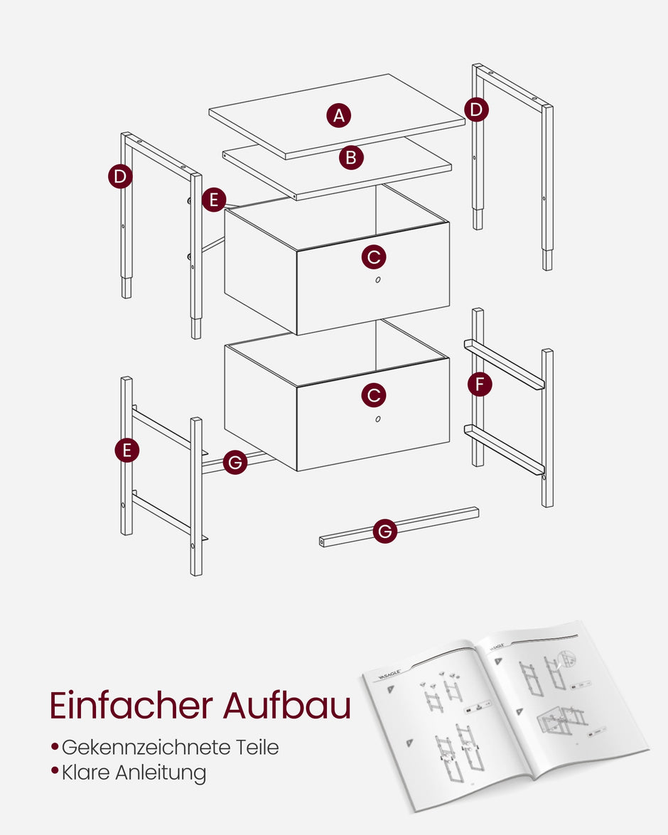 Nachtkastje - Set van 2 - 2 Stoffen Lades - 61 cm - Essenhoutzwart