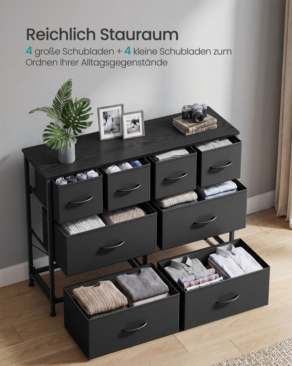 Ladekast - Met Stoffen Schuifladen en Metalen Frame - Inktzwart - 98,7 x 30 x 74,7 cm