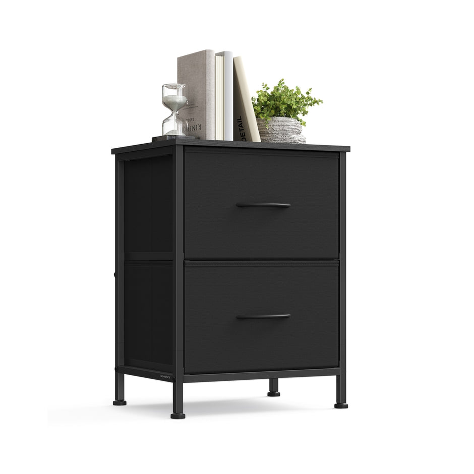 Sängbord 2 tyglådor - Bläcksvart - Ebenholtslook - Modern design