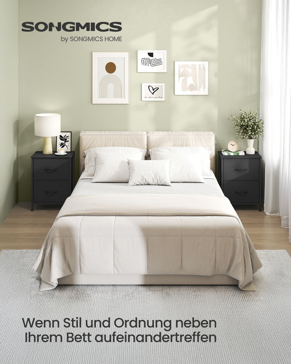Sängbord 2 tyglådor - Bläcksvart - Ebenholtslook - Modern design