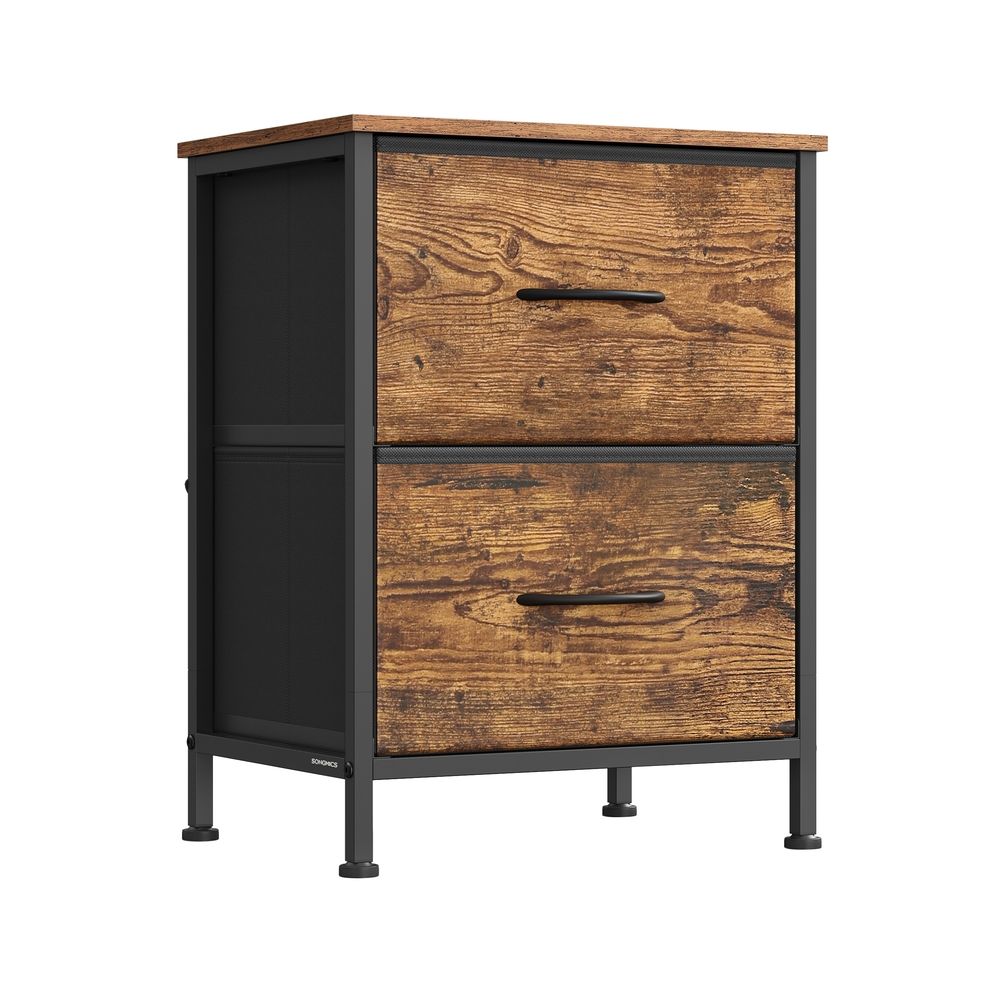 Sängbord 2 tyglådor - Bläcksvart - Ebenholtslook - Modern design
