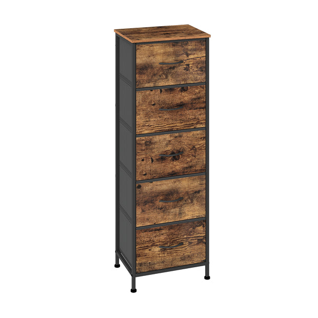 Commode - 5 Stoffen Lades - Smal - Industrieel Design - Vintage Bruin-Zwart