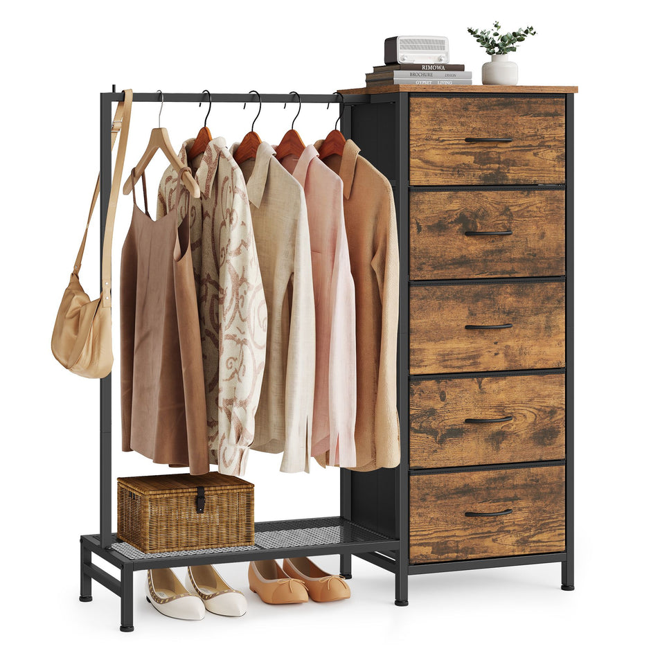 Ladekast - Met Stoffen Schuifladen en Metalen Frame - Rustiek bruin - 96,2 x 30 x 117,7 cm