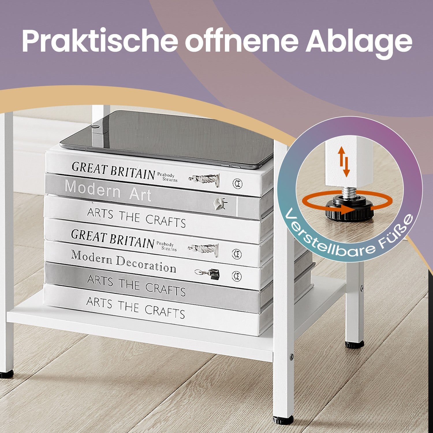 Sidobord, sängbord, med hylla och tyglådan