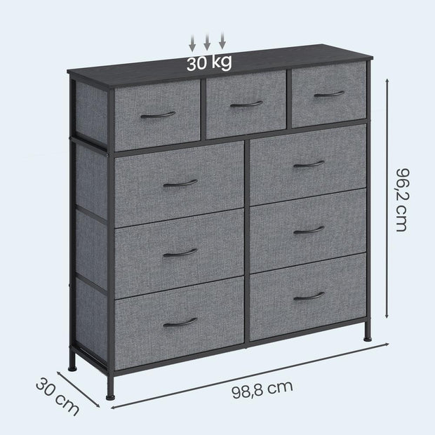 Commode - 9 Stoffen Laden - Kledingkast - Grijs