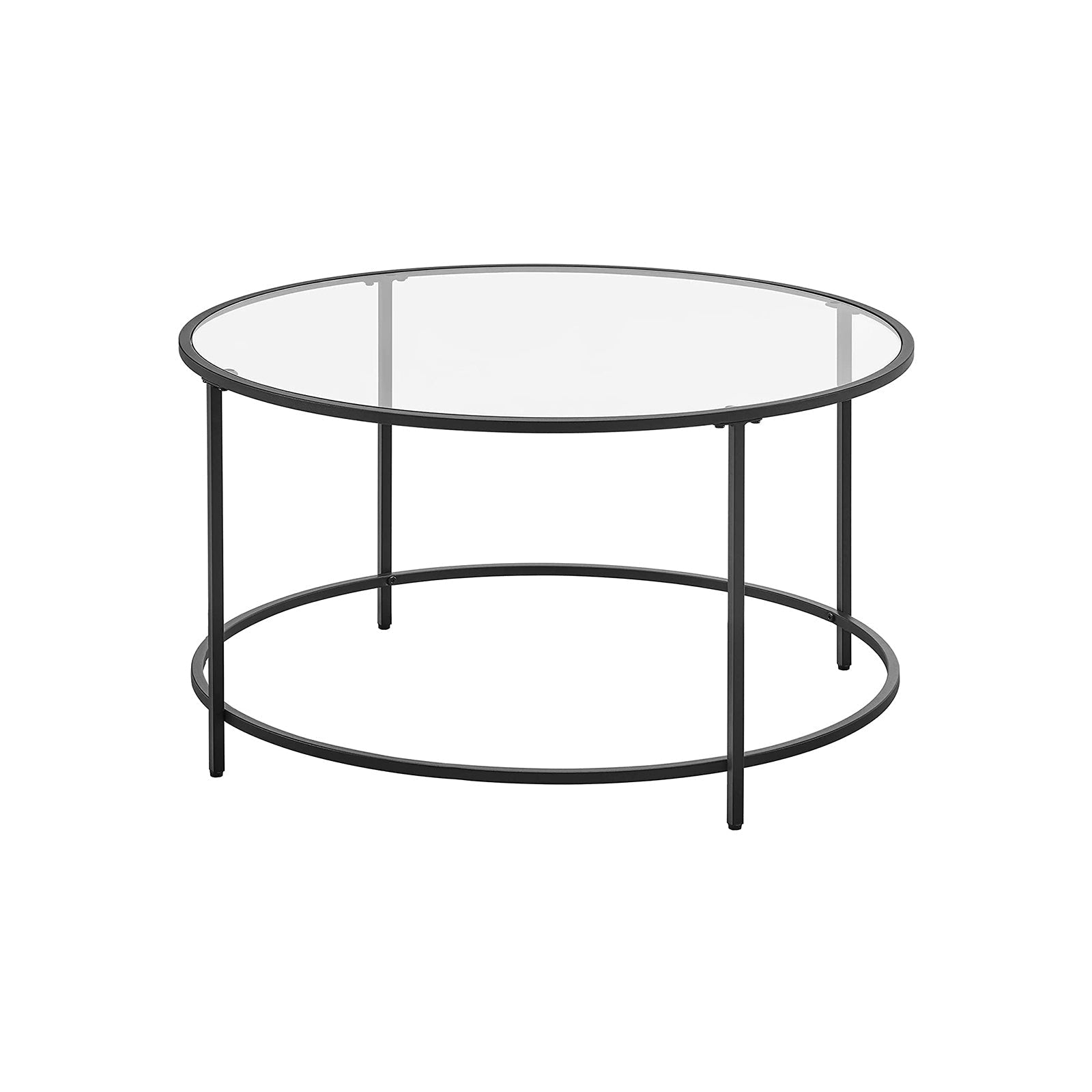 Soffbord - rund soffbord - sidobord med glas topp - svart