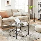 Soffbord - rund soffbord - sidobord med glas topp - svart
