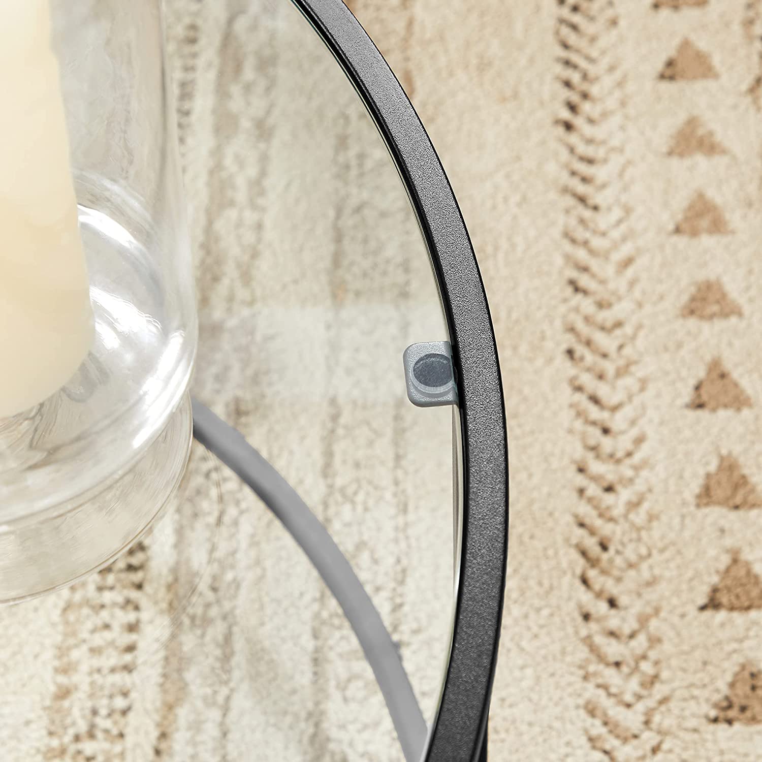 Soffbord - rund soffbord - sidobord med glas topp - svart