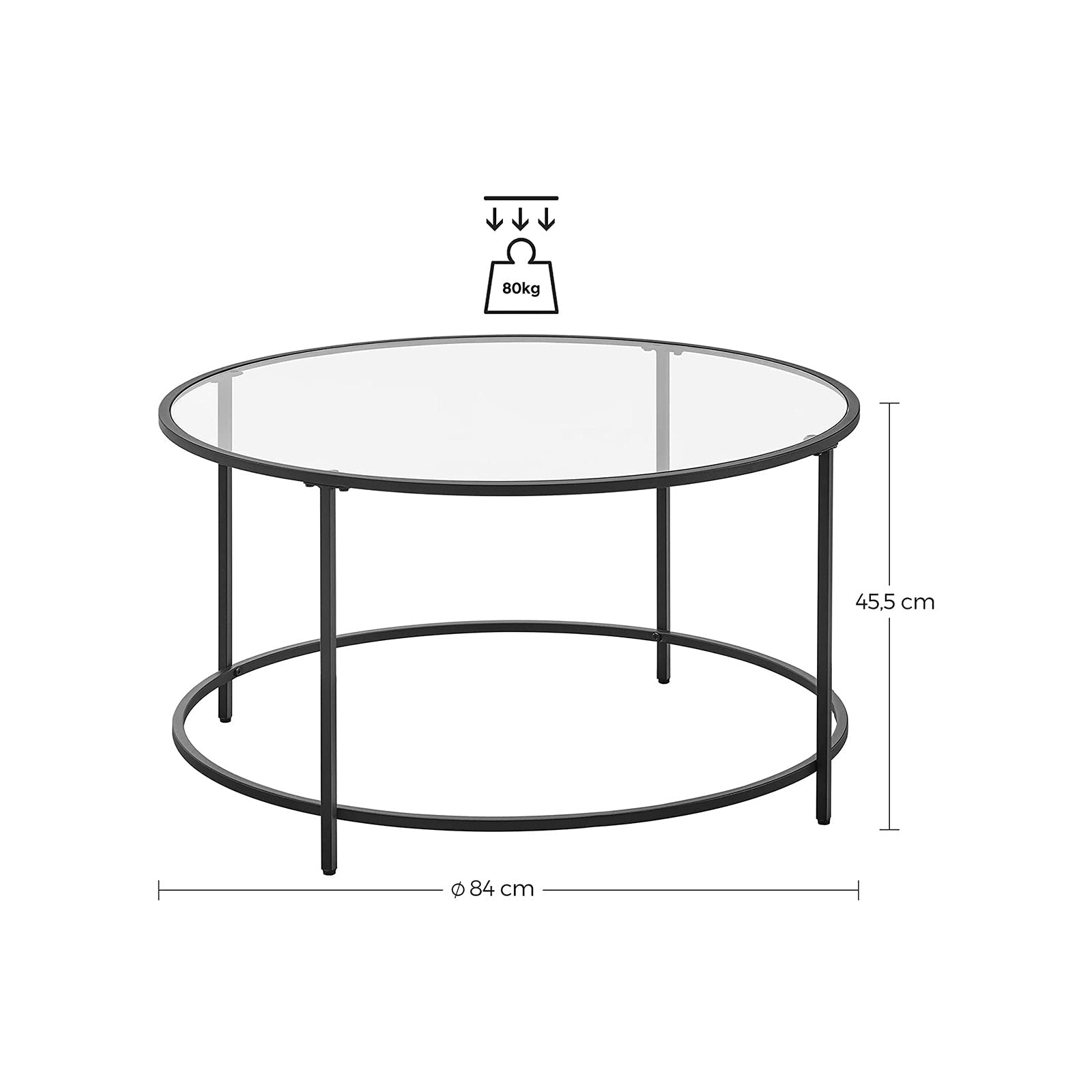 Soffbord - rund soffbord - sidobord med glas topp - svart