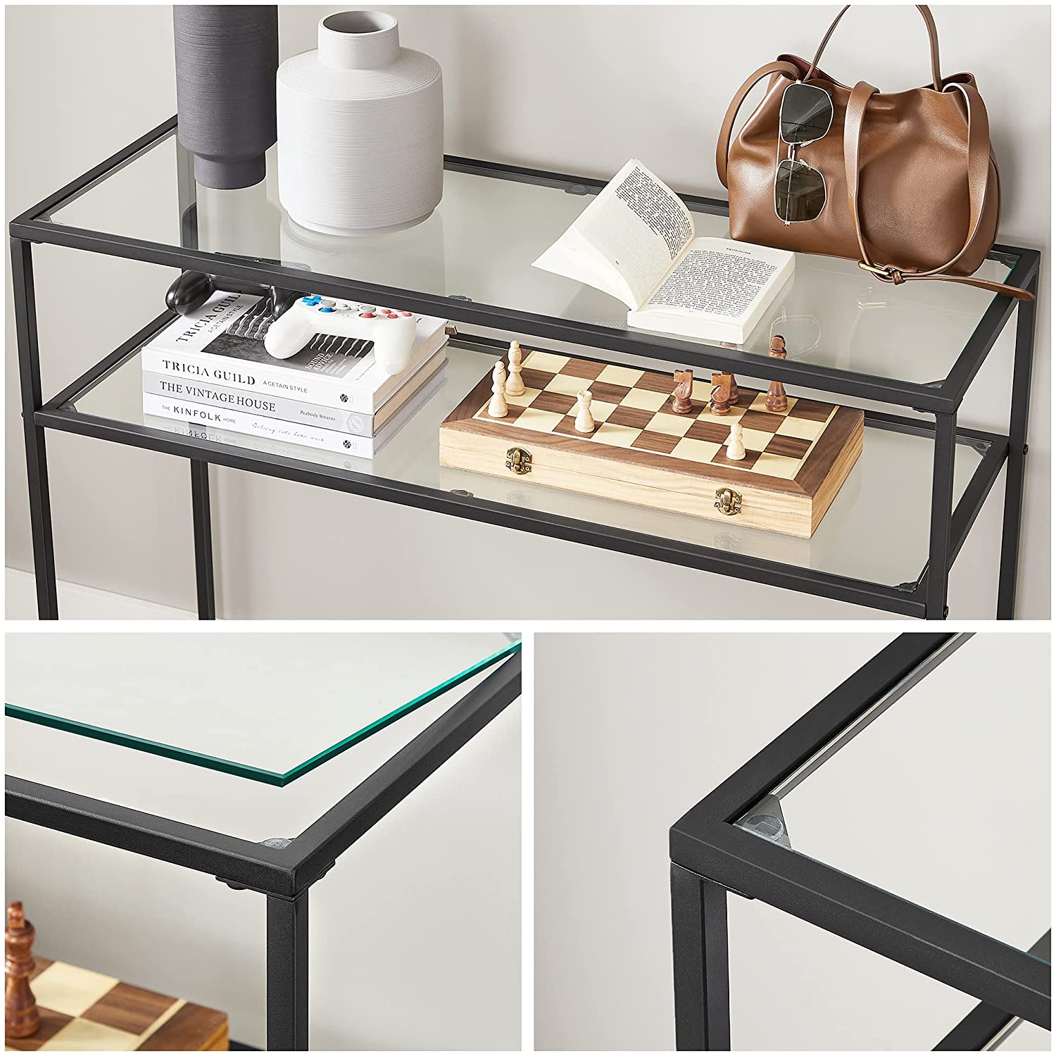 Sidobord - Konsolettabell - med 2 hyllor - svart