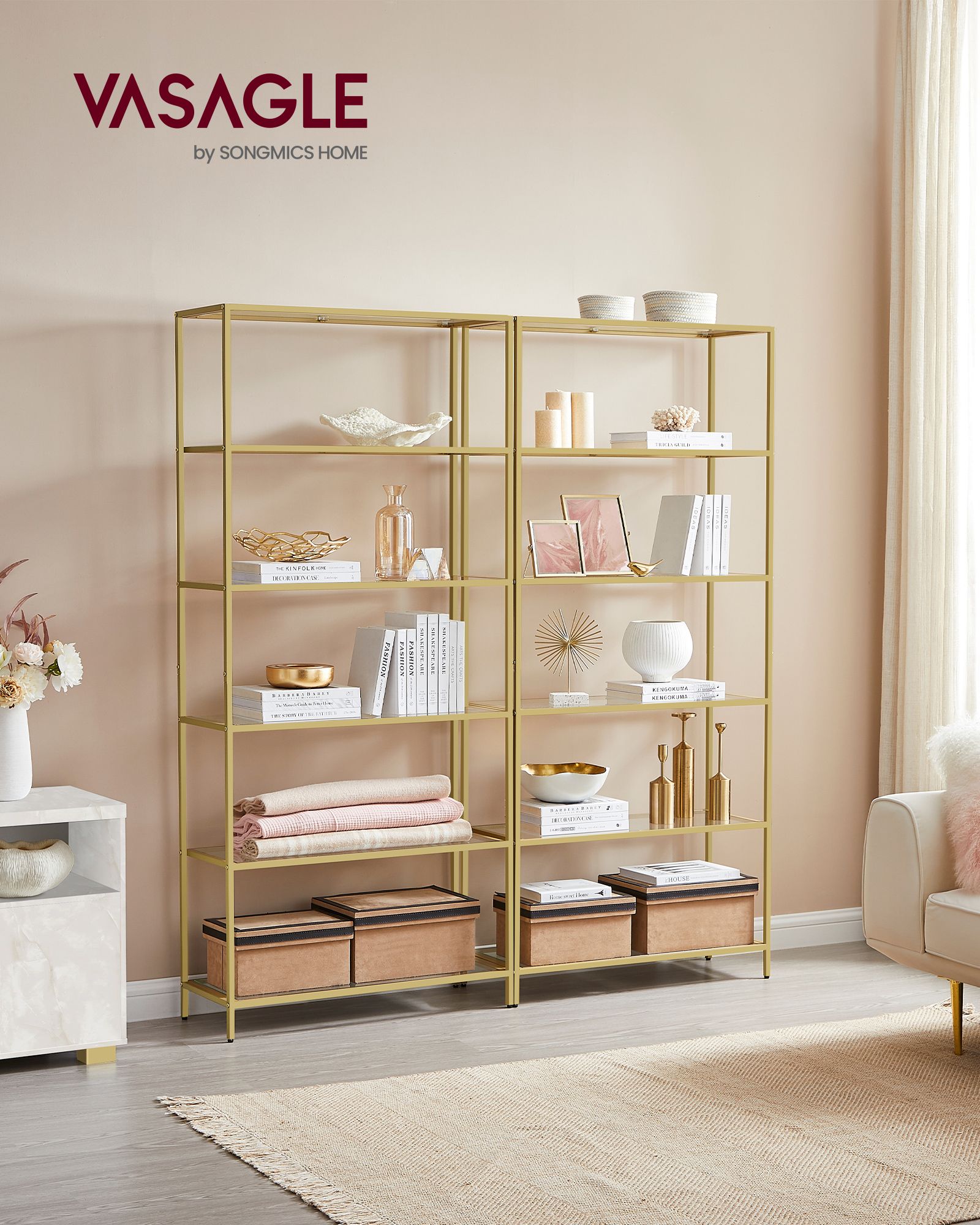 Badrumshylla - Tempererat glas - Transparent - Metalliskt guld