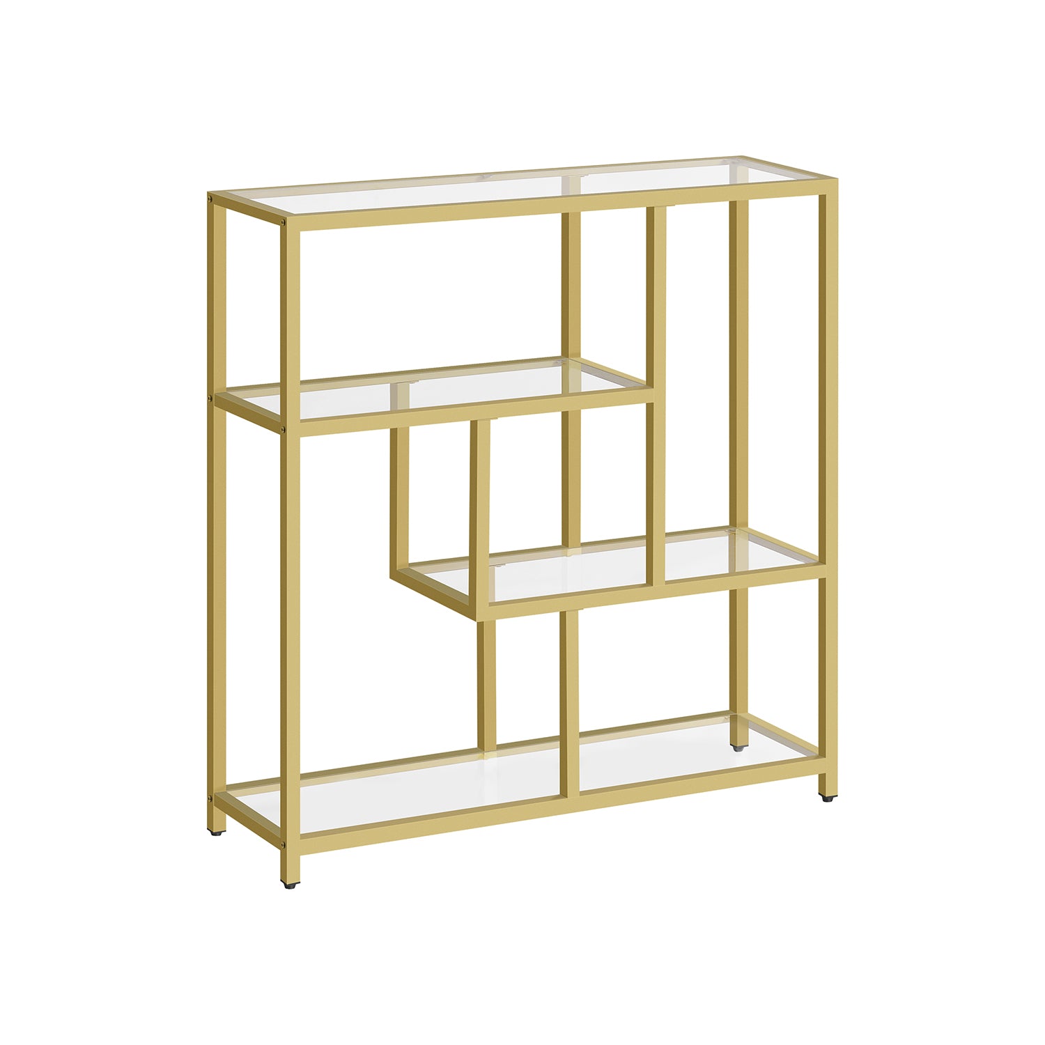 Bokhylla – 4 hyllor – Härdat glas och stål – Transparent blekt guld