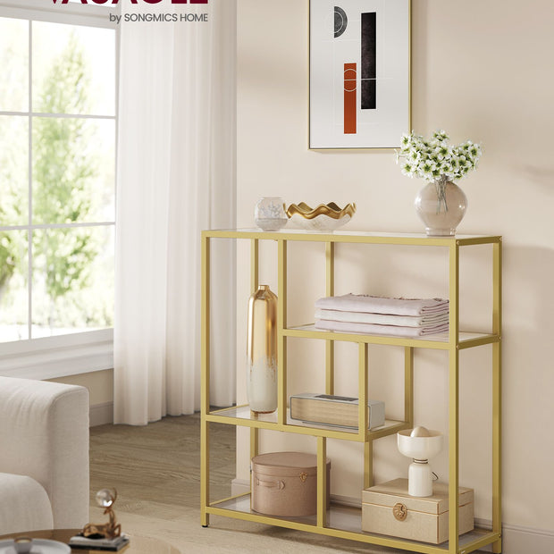 Bokhylla – 4 hyllor – Härdat glas och stål – Transparent blekt guld