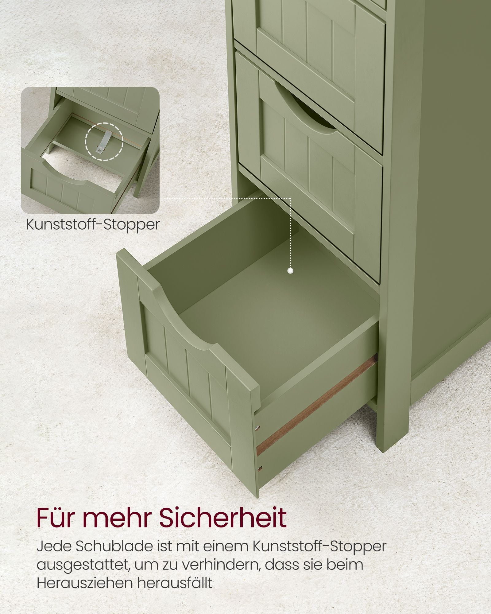 Badrumsskåp - 4 lådor - 30 × 30 × 82 cm - Laurel Green
