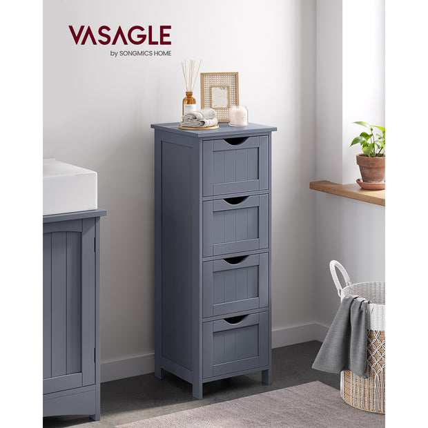 Sidoskåp - med 4 lådor - Trä - Vit och Träfärgad