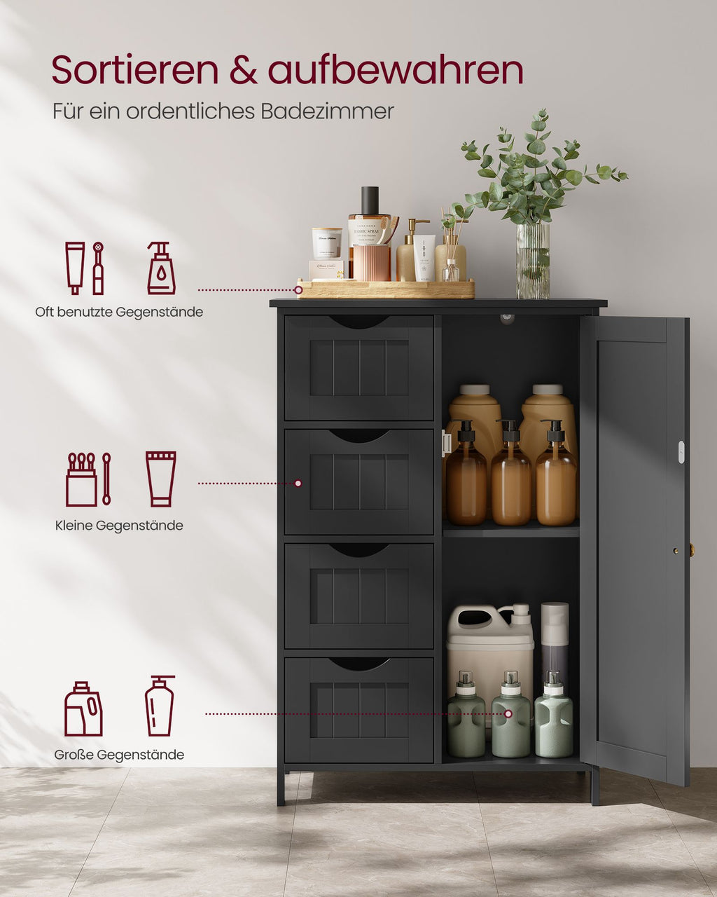 Badrumsmöbler - 4 lådor - 30 × 55 × 82 cm - bläck svart