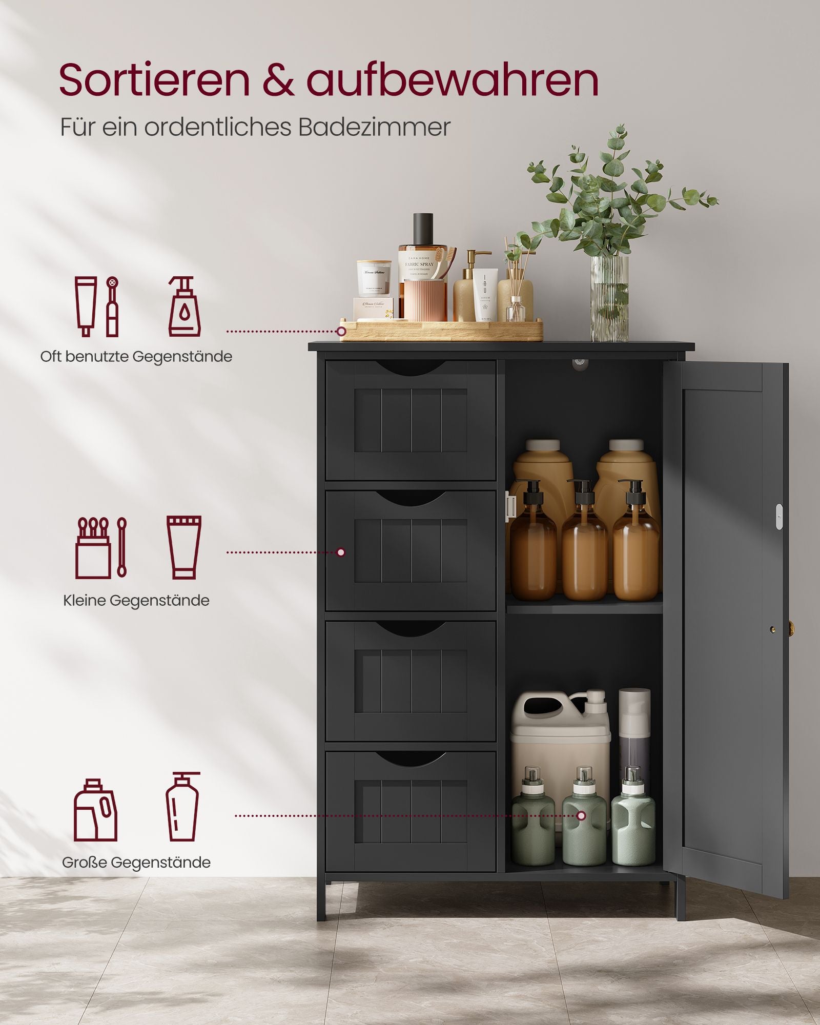 Badrumsmöbler - 4 lådor - 30 × 55 × 82 cm - bläck svart