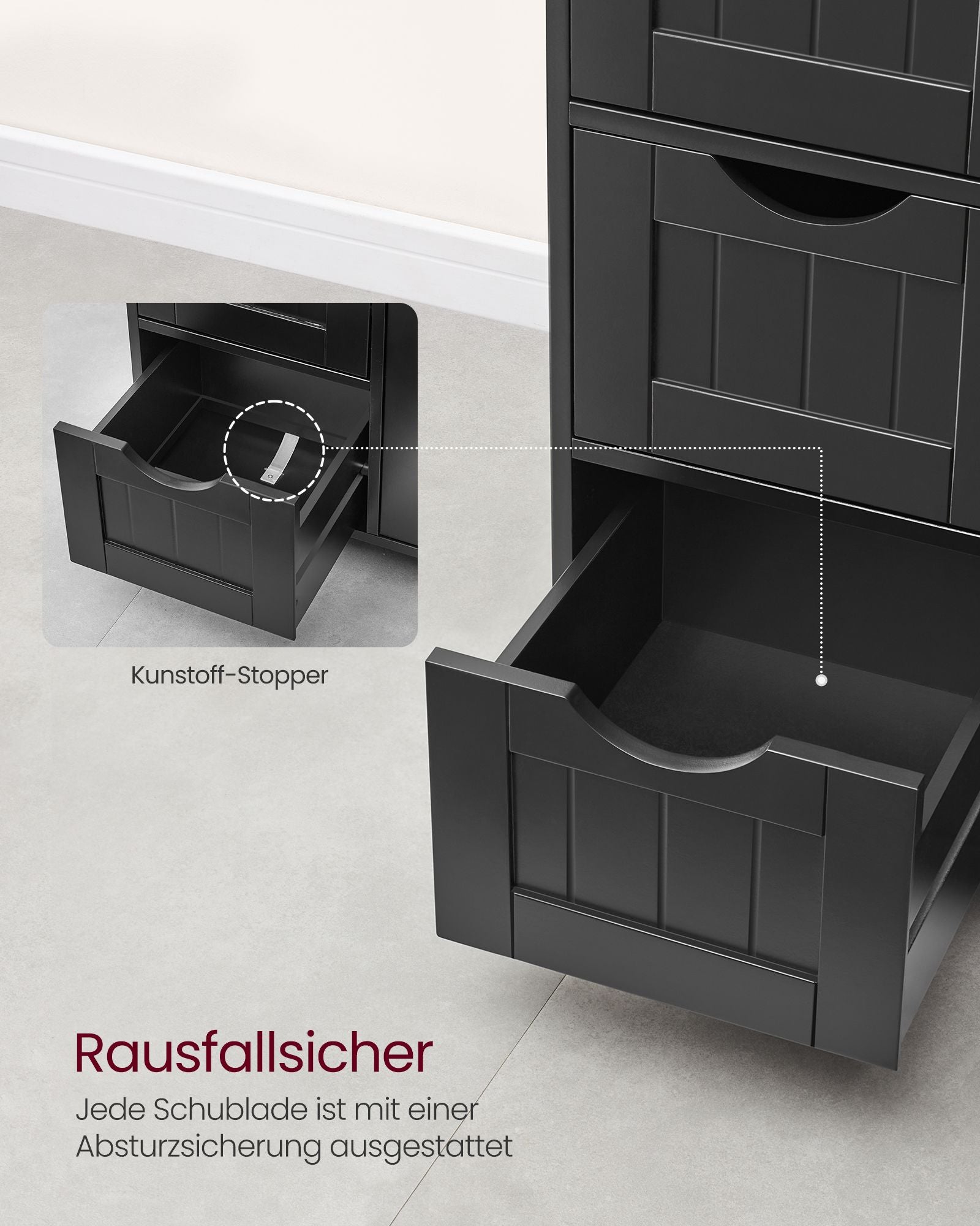 Badrumsmöbler - 4 lådor - 30 × 55 × 82 cm - bläck svart