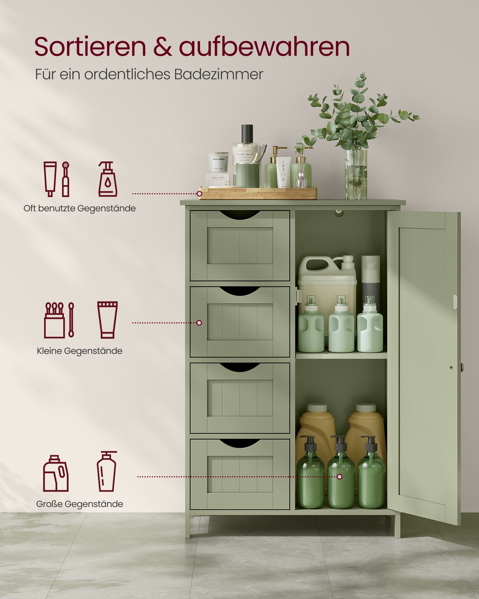 Badrumsskåp - 4 lådor - 30 × 55 × 82 cm - skoggrön