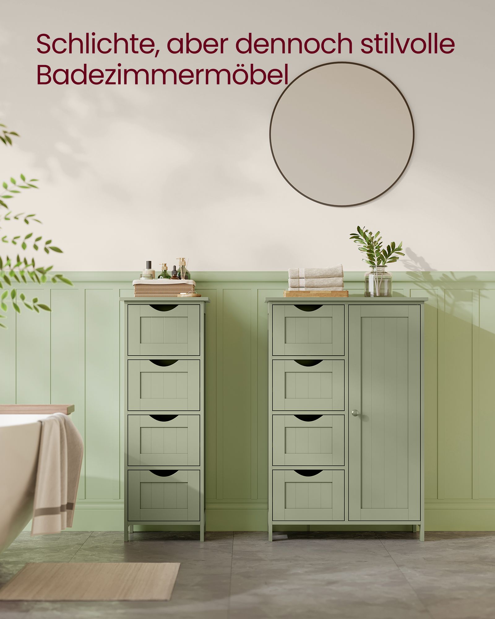 Badrumsskåp - 4 lådor - 30 × 55 × 82 cm - skoggrön