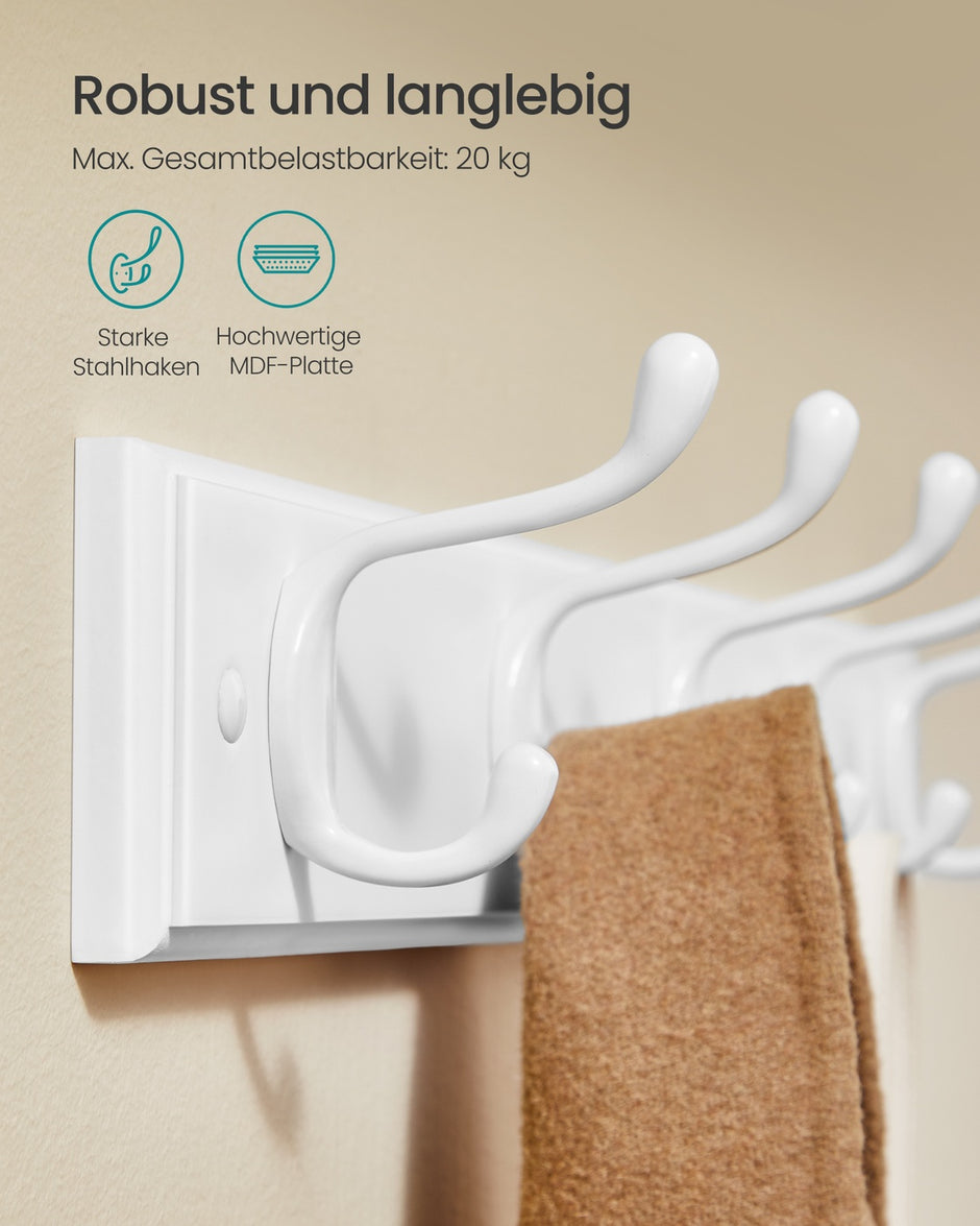 Wandkapstok - 5 Dubbele Haken - Metaal - 50 cm - Wolkenwit