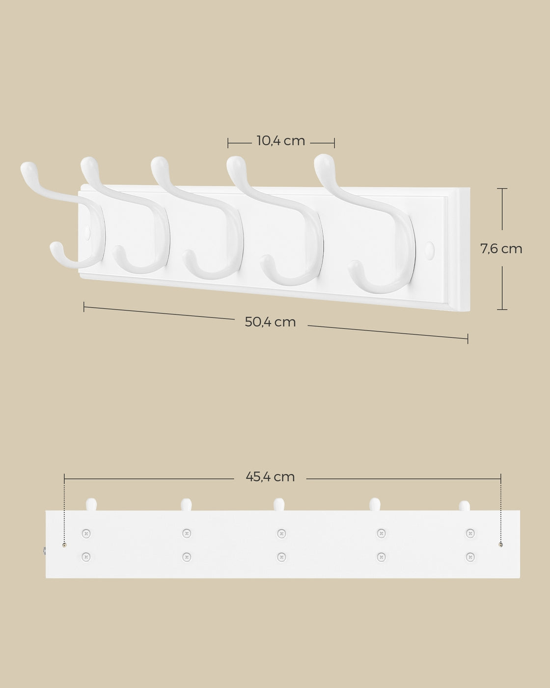 Wandkapstok - 5 Dubbele Haken - Metaal - 50 cm - Wolkenwit