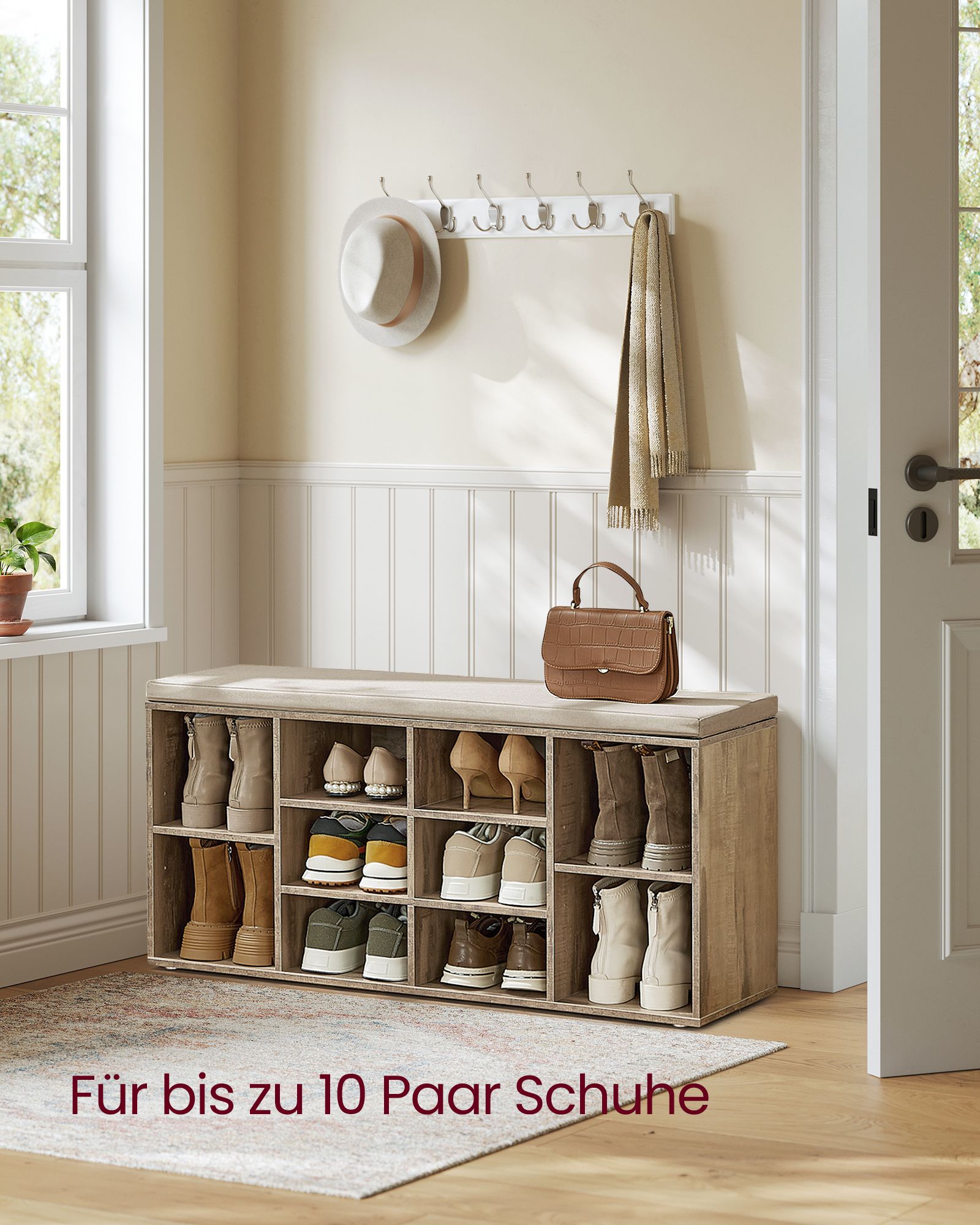 Shoe Rack med sittplatser - 30 × 104 × 48 cm - Camelbruin