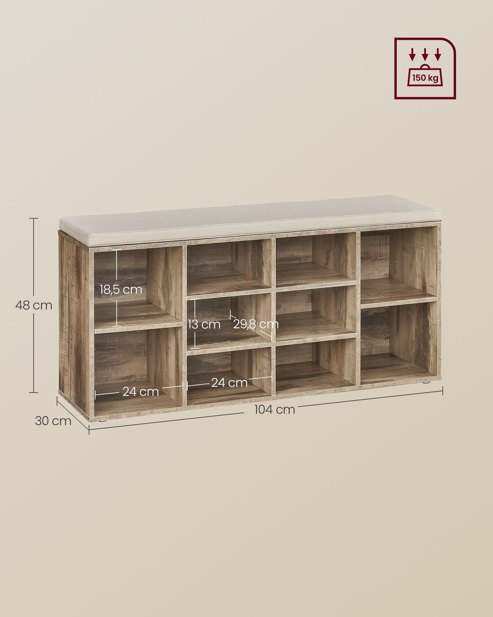Shoe Rack med sittplatser - 30 × 104 × 48 cm - Camelbruin