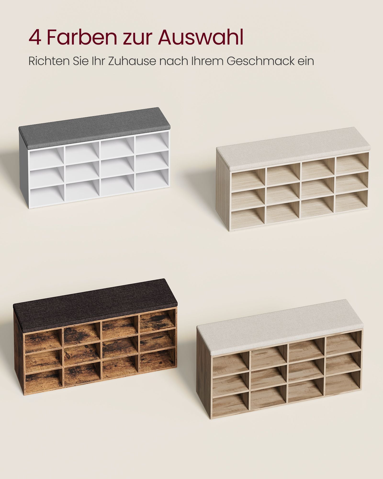 Shoe Rack med säte - 30,3 × 104 × 48 cm - naturlig beige