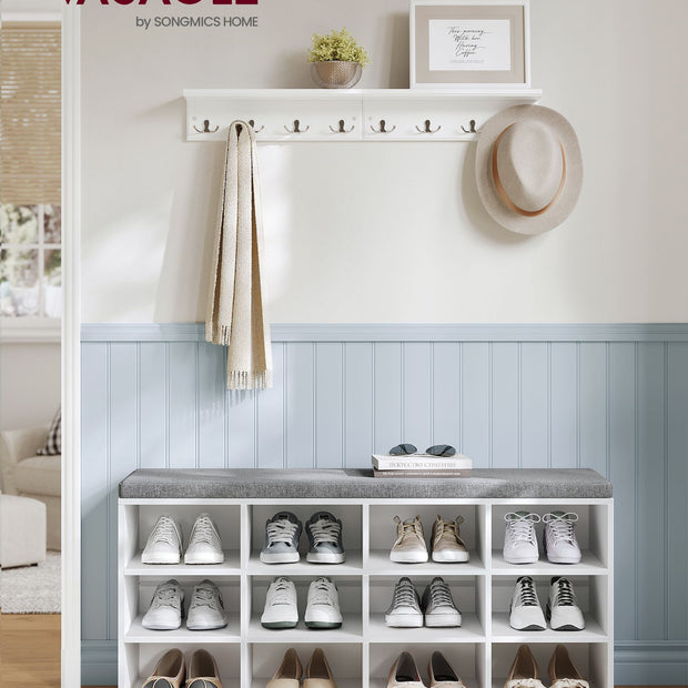 Skobänk med förvaringsutrymme och 12 fack i klassisk vit