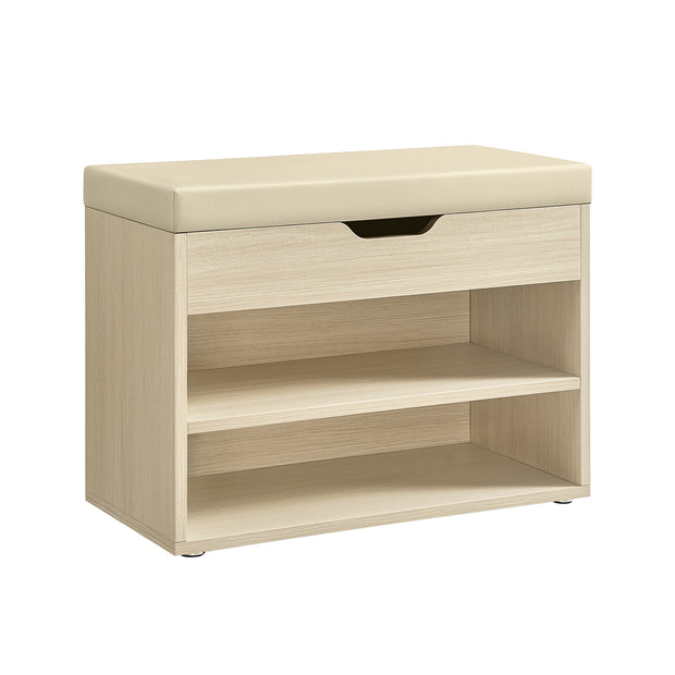Skobänk med kuddar – kompakt och snygg – naturbeige