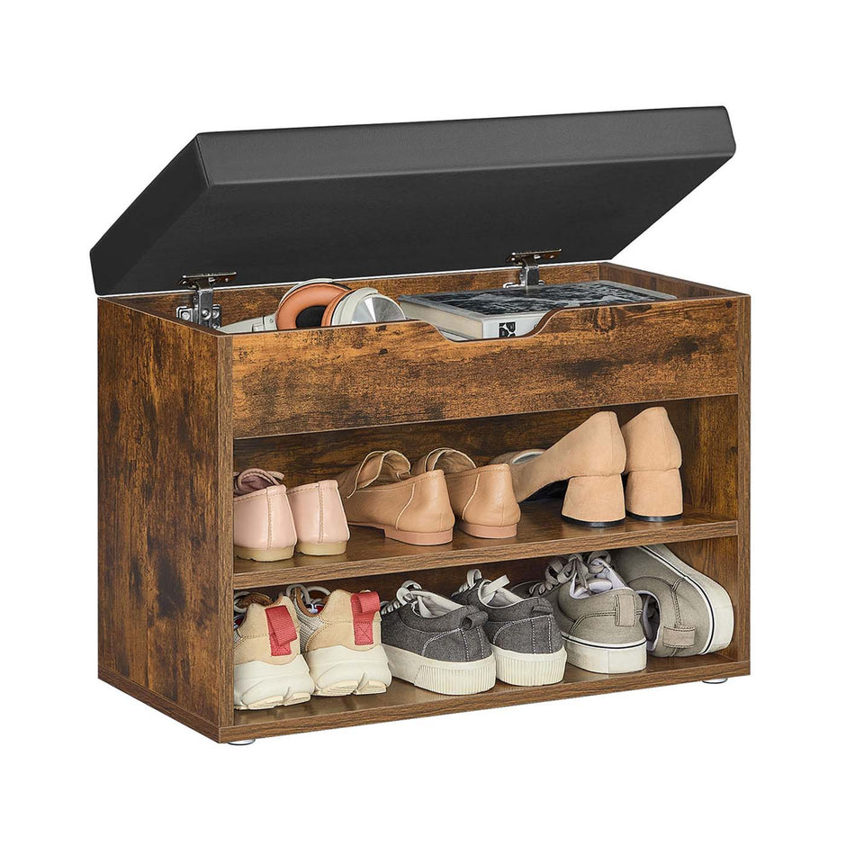 Skobänk med kuddar – kompakt och snygg – naturbeige