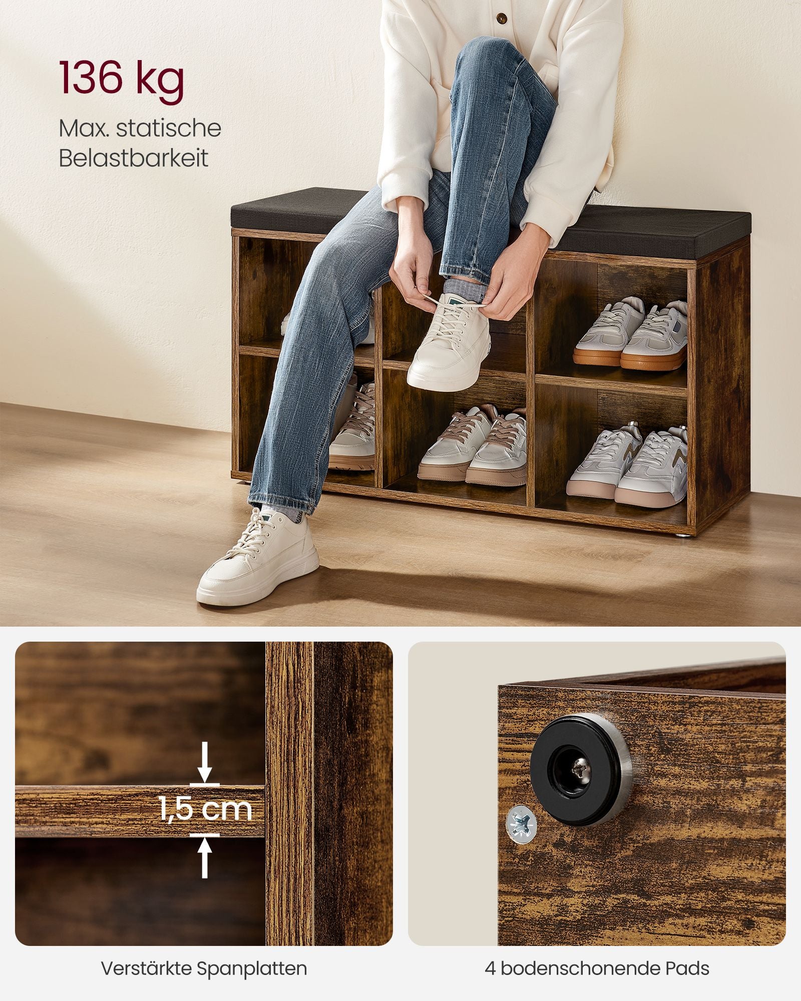 Sko rack med säte 30 x 87 x 48 cm vintage brunt pris