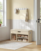 Skobänk med 3 öppna fack, naturlig beige