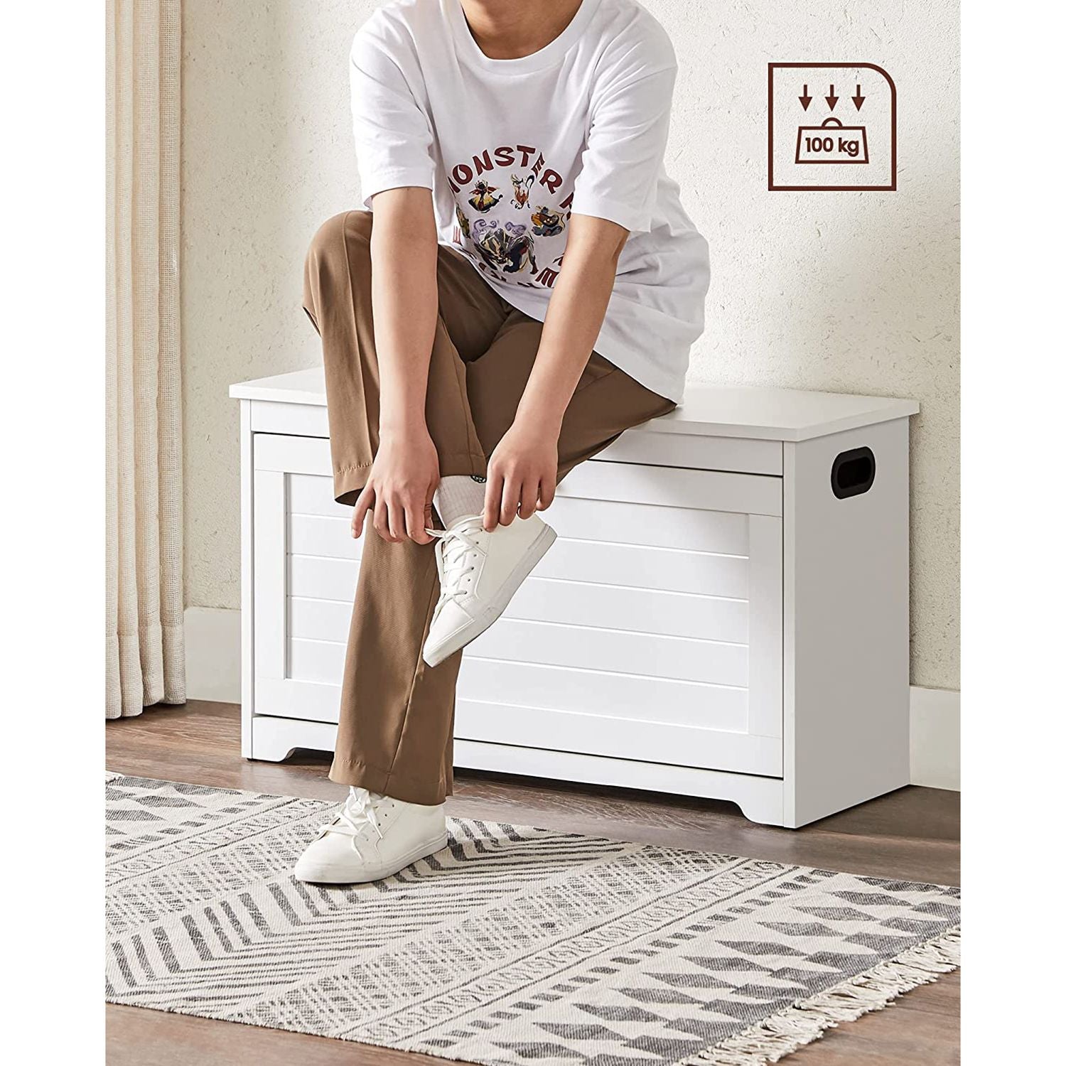 Skoskåp - med soffa och huva - förvaringsskåp - vitt