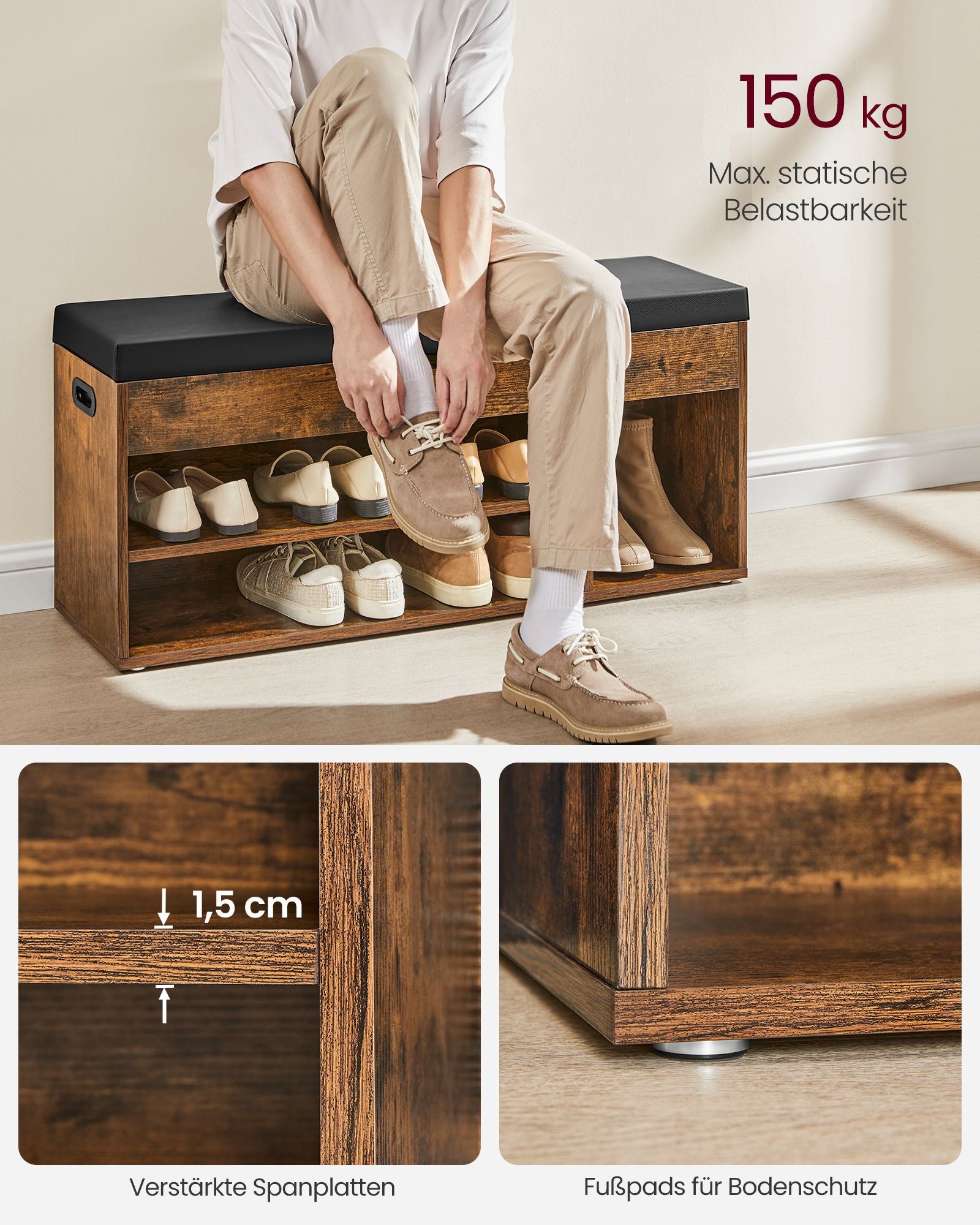 Shoe Bank - täckt med säte - Vintage Brown